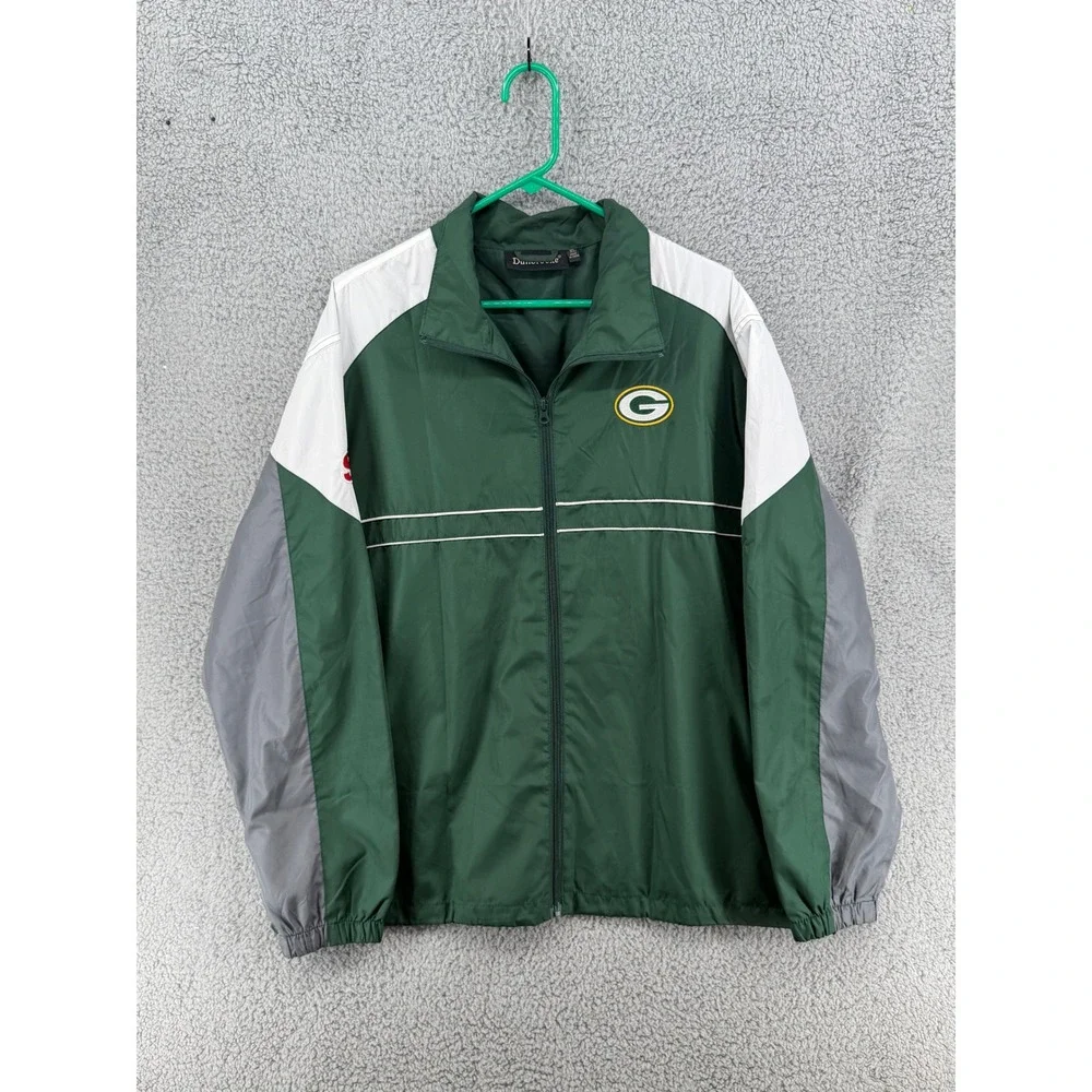 Vintage Dunbrooke Green Bay Packers Windbreaker Jacket Green White Gray Mens XL